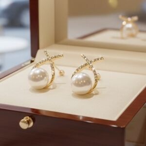 *NEW* Pearl Gold CZ Earrings